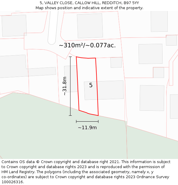 5, VALLEY CLOSE, CALLOW HILL, REDDITCH, B97 5YY: Plot and title map