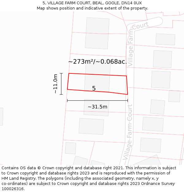 5, VILLAGE FARM COURT, BEAL, GOOLE, DN14 0UX: Plot and title map