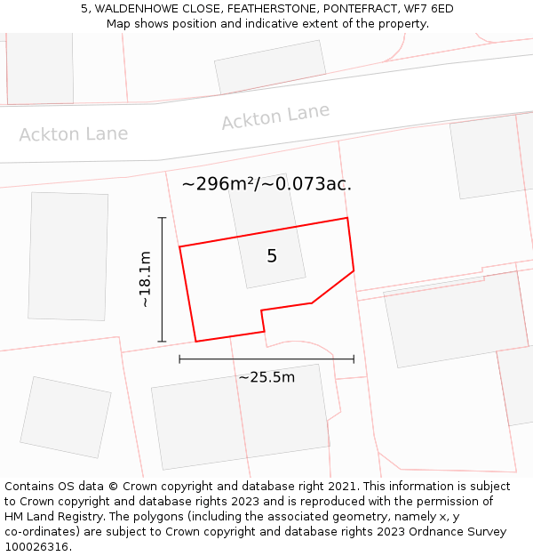 5, WALDENHOWE CLOSE, FEATHERSTONE, PONTEFRACT, WF7 6ED: Plot and title map