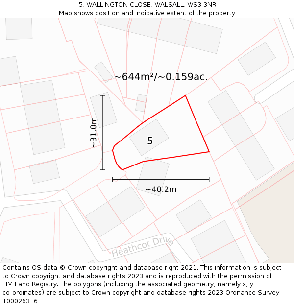 5, WALLINGTON CLOSE, WALSALL, WS3 3NR: Plot and title map