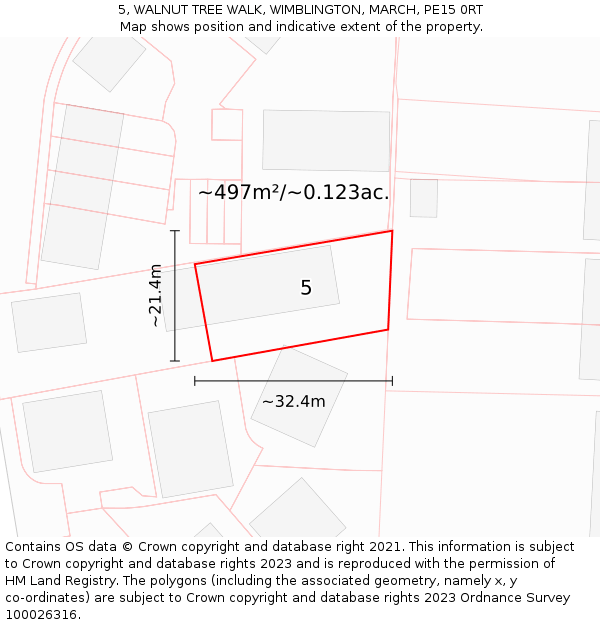 5, WALNUT TREE WALK, WIMBLINGTON, MARCH, PE15 0RT: Plot and title map