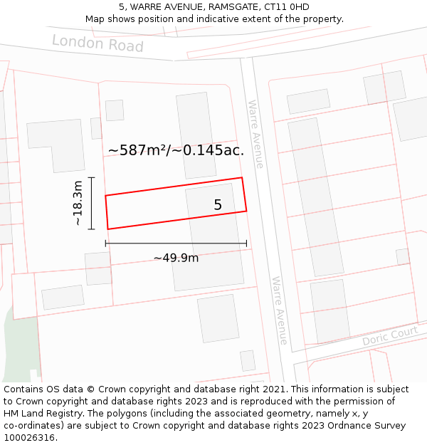 5, WARRE AVENUE, RAMSGATE, CT11 0HD: Plot and title map