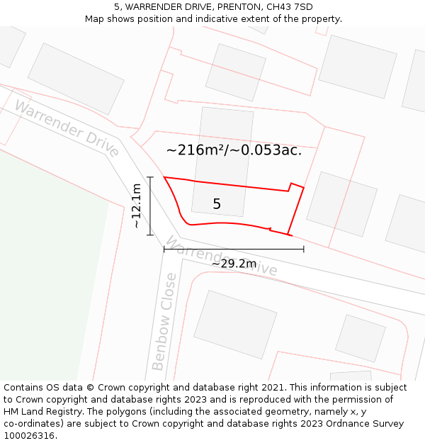 5, WARRENDER DRIVE, PRENTON, CH43 7SD: Plot and title map