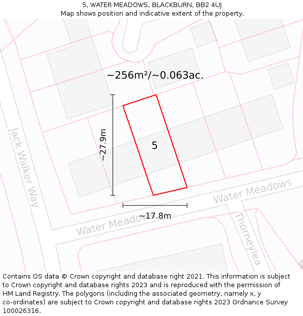 5, WATER MEADOWS, BLACKBURN, BB2 4UJ: Plot and title map