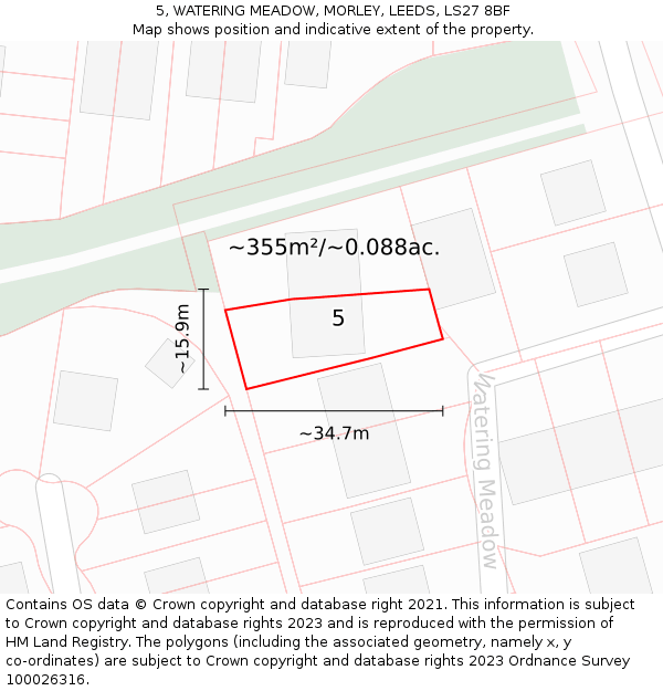 5, WATERING MEADOW, MORLEY, LEEDS, LS27 8BF: Plot and title map