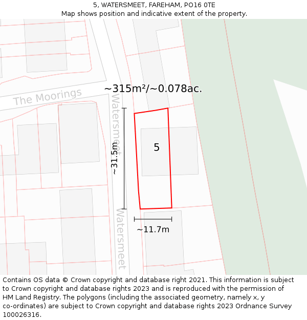 5, WATERSMEET, FAREHAM, PO16 0TE: Plot and title map