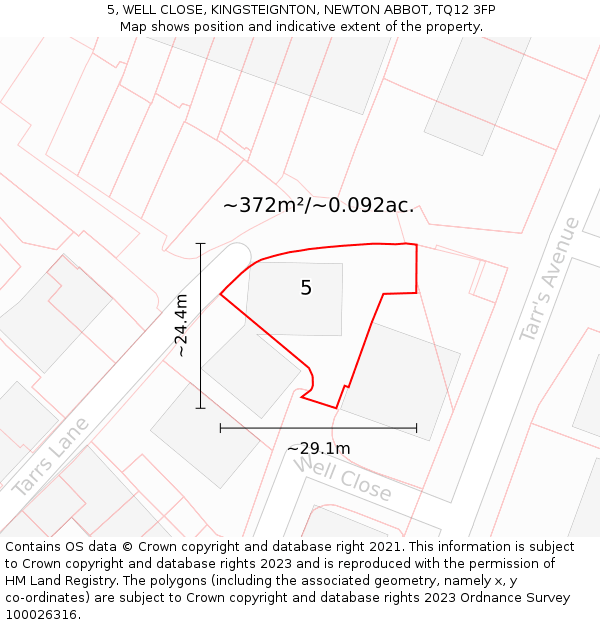 5, WELL CLOSE, KINGSTEIGNTON, NEWTON ABBOT, TQ12 3FP: Plot and title map