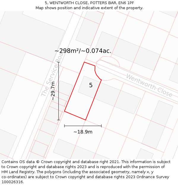 5, WENTWORTH CLOSE, POTTERS BAR, EN6 1PF: Plot and title map