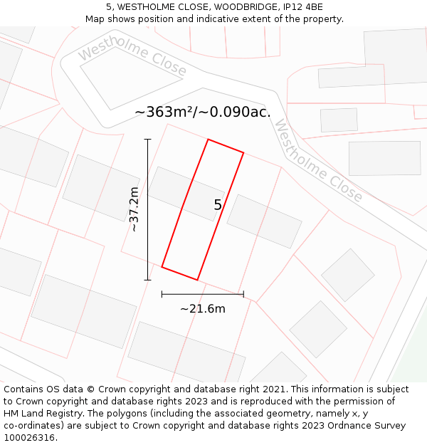 5, WESTHOLME CLOSE, WOODBRIDGE, IP12 4BE: Plot and title map