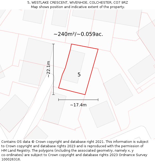 5, WESTLAKE CRESCENT, WIVENHOE, COLCHESTER, CO7 9RZ: Plot and title map