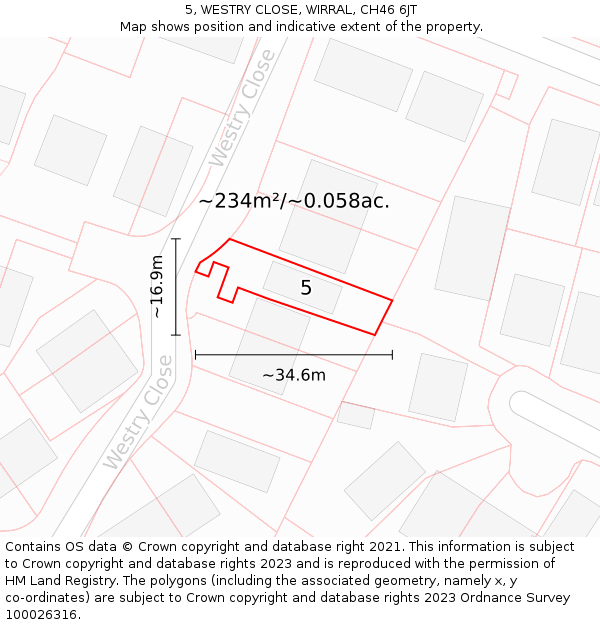 5, WESTRY CLOSE, WIRRAL, CH46 6JT: Plot and title map