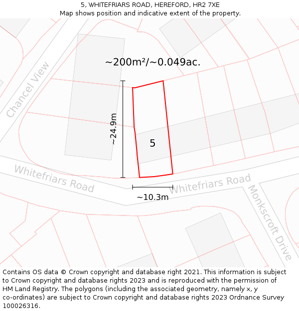 5, WHITEFRIARS ROAD, HEREFORD, HR2 7XE: Plot and title map