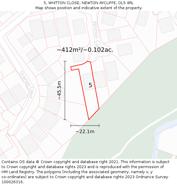 5, WHITTON CLOSE, NEWTON AYCLIFFE, DL5 4RL: Plot and title map