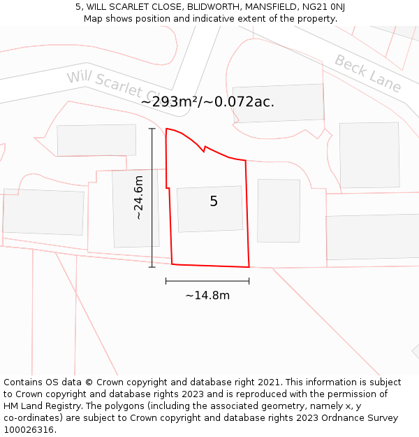 5, WILL SCARLET CLOSE, BLIDWORTH, MANSFIELD, NG21 0NJ: Plot and title map