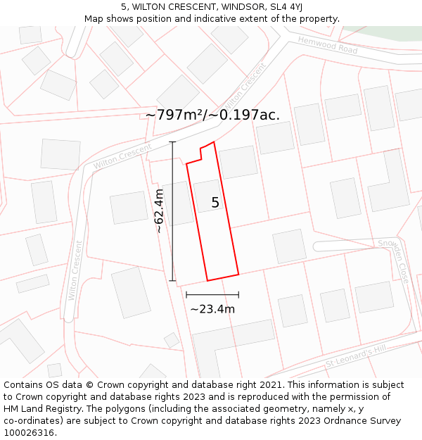 5, WILTON CRESCENT, WINDSOR, SL4 4YJ: Plot and title map