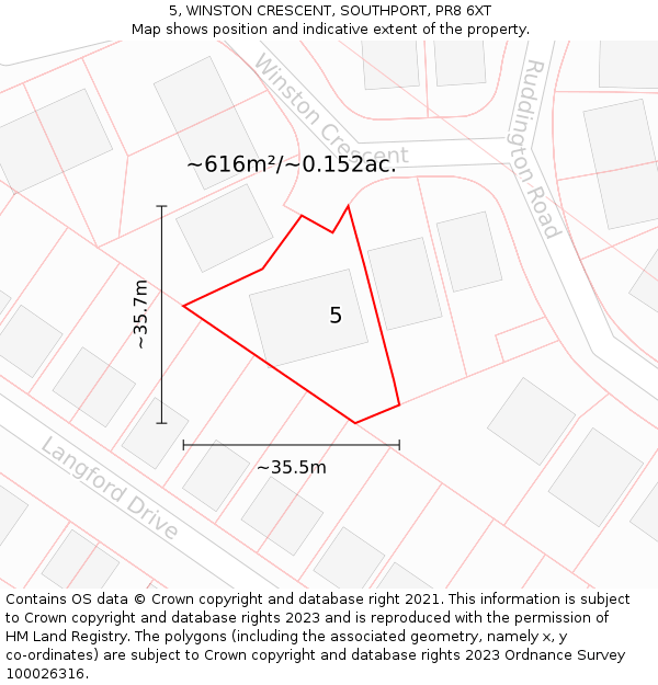 5, WINSTON CRESCENT, SOUTHPORT, PR8 6XT: Plot and title map