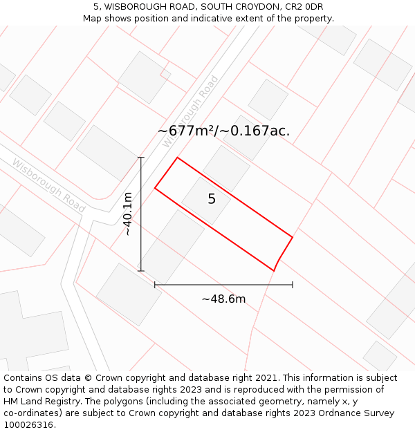 5, WISBOROUGH ROAD, SOUTH CROYDON, CR2 0DR: Plot and title map