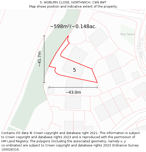 5, WOBURN CLOSE, NORTHWICH, CW9 8WT: Plot and title map