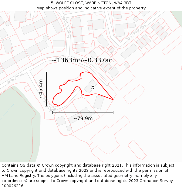 5, WOLFE CLOSE, WARRINGTON, WA4 3DT: Plot and title map