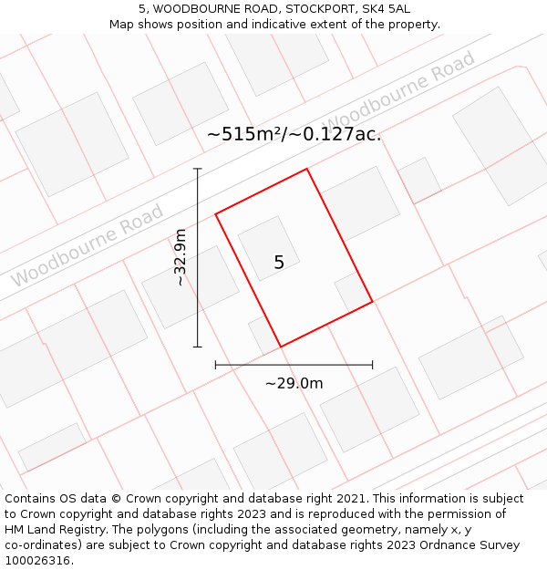 5, WOODBOURNE ROAD, STOCKPORT, SK4 5AL: Plot and title map