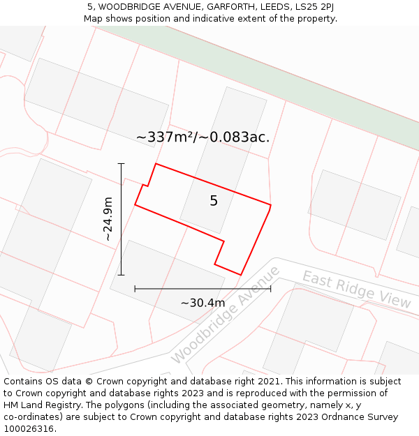 5, WOODBRIDGE AVENUE, GARFORTH, LEEDS, LS25 2PJ: Plot and title map