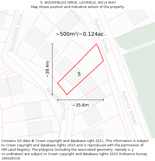 5, WOODFIELDS DRIVE, LICHFIELD, WS14 9HH: Plot and title map