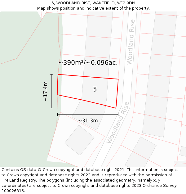 5, WOODLAND RISE, WAKEFIELD, WF2 9DN: Plot and title map