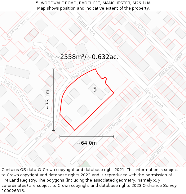 5, WOODVALE ROAD, RADCLIFFE, MANCHESTER, M26 1UA: Plot and title map