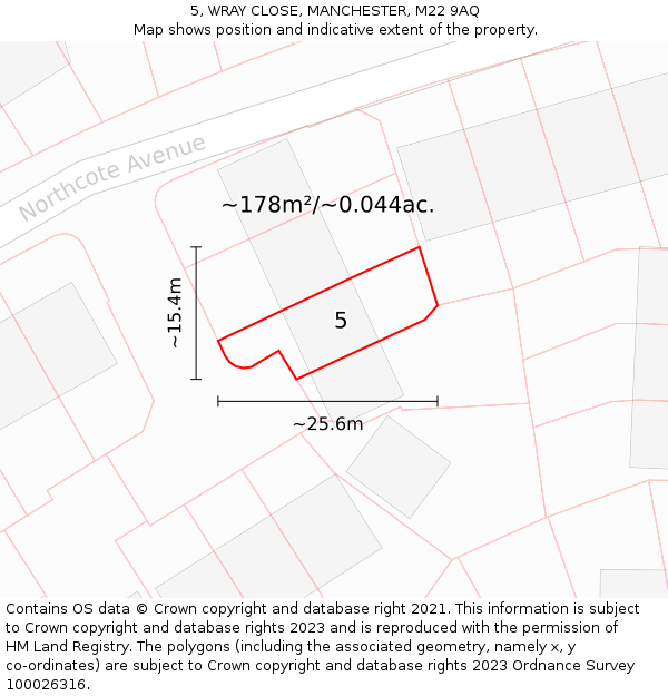 5, WRAY CLOSE, MANCHESTER, M22 9AQ: Plot and title map