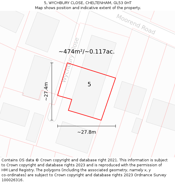 5, WYCHBURY CLOSE, CHELTENHAM, GL53 0HT: Plot and title map