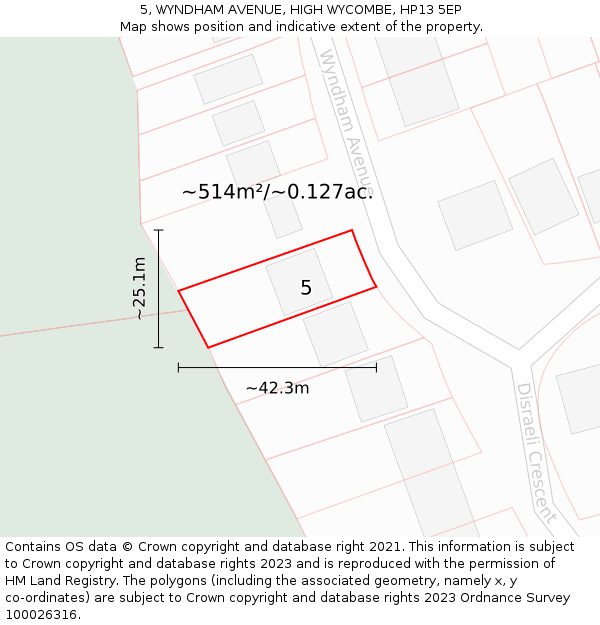 5, WYNDHAM AVENUE, HIGH WYCOMBE, HP13 5EP: Plot and title map