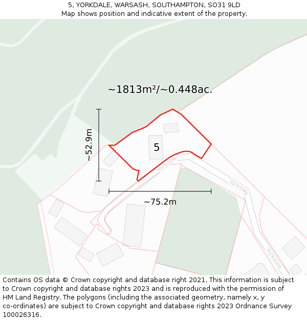 5, YORKDALE, WARSASH, SOUTHAMPTON, SO31 9LD: Plot and title map