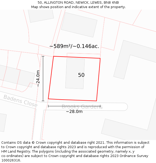 50, ALLINGTON ROAD, NEWICK, LEWES, BN8 4NB: Plot and title map