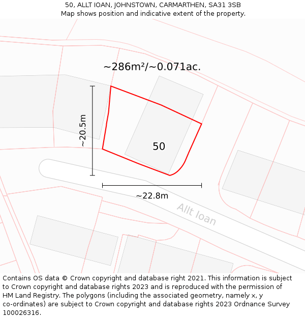 50, ALLT IOAN, JOHNSTOWN, CARMARTHEN, SA31 3SB: Plot and title map