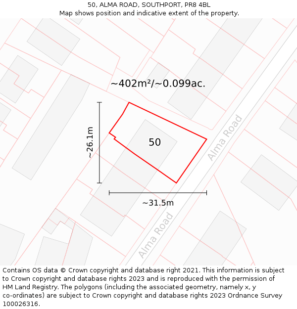 50, ALMA ROAD, SOUTHPORT, PR8 4BL: Plot and title map