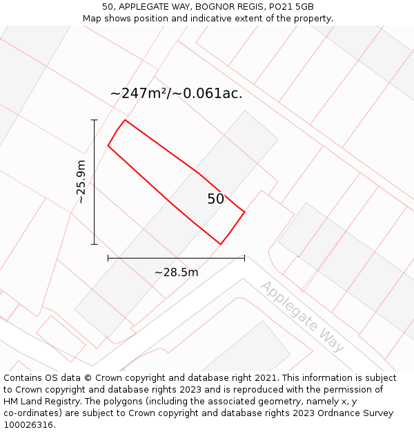 50, APPLEGATE WAY, BOGNOR REGIS, PO21 5GB: Plot and title map