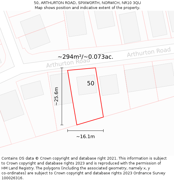 50, ARTHURTON ROAD, SPIXWORTH, NORWICH, NR10 3QU: Plot and title map