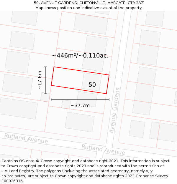 50, AVENUE GARDENS, CLIFTONVILLE, MARGATE, CT9 3AZ: Plot and title map