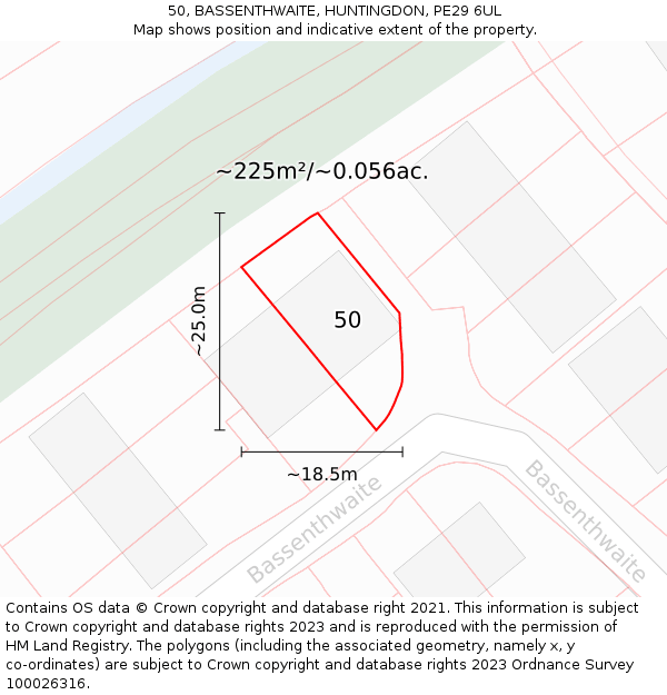 50, BASSENTHWAITE, HUNTINGDON, PE29 6UL: Plot and title map