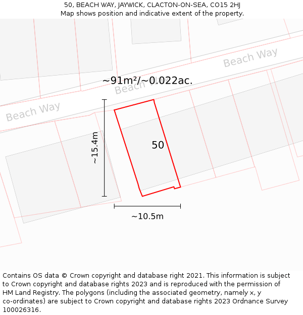 50, BEACH WAY, JAYWICK, CLACTON-ON-SEA, CO15 2HJ: Plot and title map