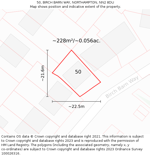 50, BIRCH BARN WAY, NORTHAMPTON, NN2 8DU: Plot and title map