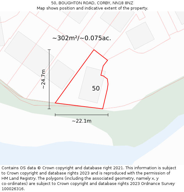 50, BOUGHTON ROAD, CORBY, NN18 8NZ: Plot and title map