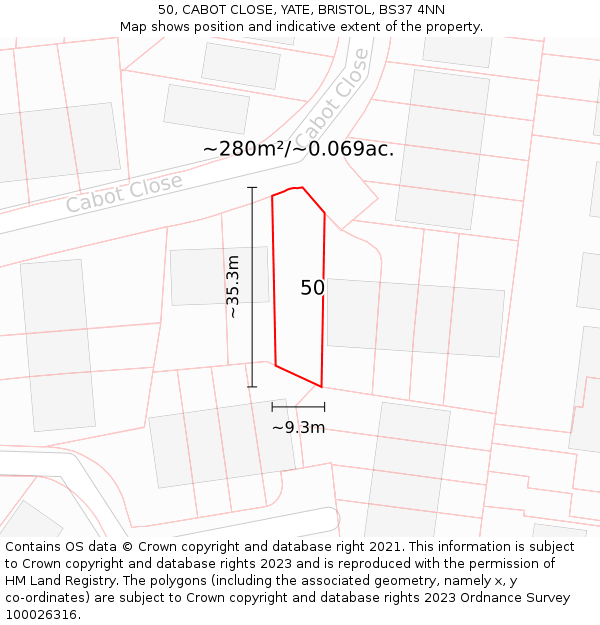 50, CABOT CLOSE, YATE, BRISTOL, BS37 4NN: Plot and title map