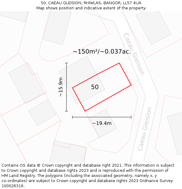 50, CAEAU GLEISION, RHIWLAS, BANGOR, LL57 4UA: Plot and title map