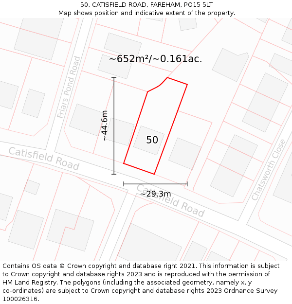 50, CATISFIELD ROAD, FAREHAM, PO15 5LT: Plot and title map