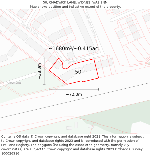 50, CHADWICK LANE, WIDNES, WA8 9NN: Plot and title map