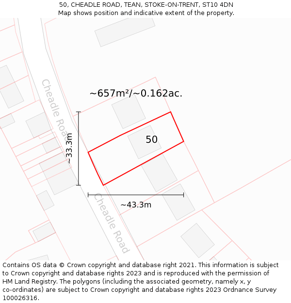 50, CHEADLE ROAD, TEAN, STOKE-ON-TRENT, ST10 4DN: Plot and title map