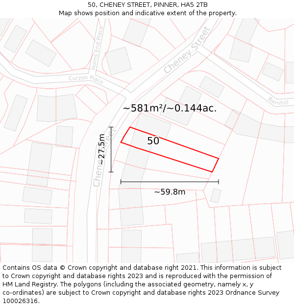 50, CHENEY STREET, PINNER, HA5 2TB: Plot and title map