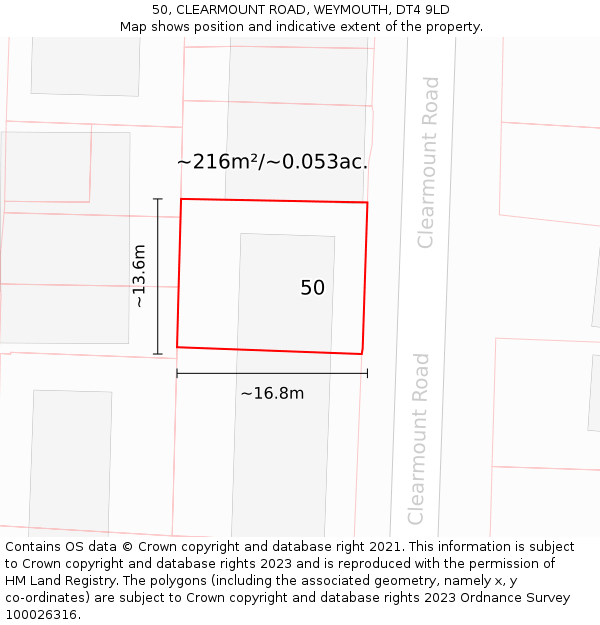 50, CLEARMOUNT ROAD, WEYMOUTH, DT4 9LD: Plot and title map