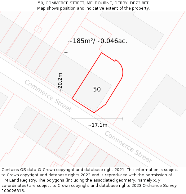 50, COMMERCE STREET, MELBOURNE, DERBY, DE73 8FT: Plot and title map